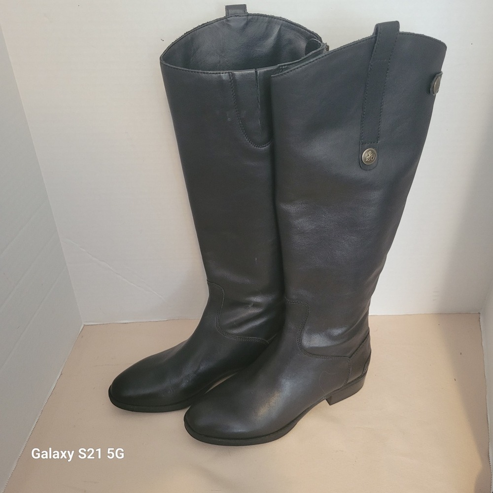 Sam Edelman Penny Black Leather Riding Boots Knee High Back Zip Womens 8.5